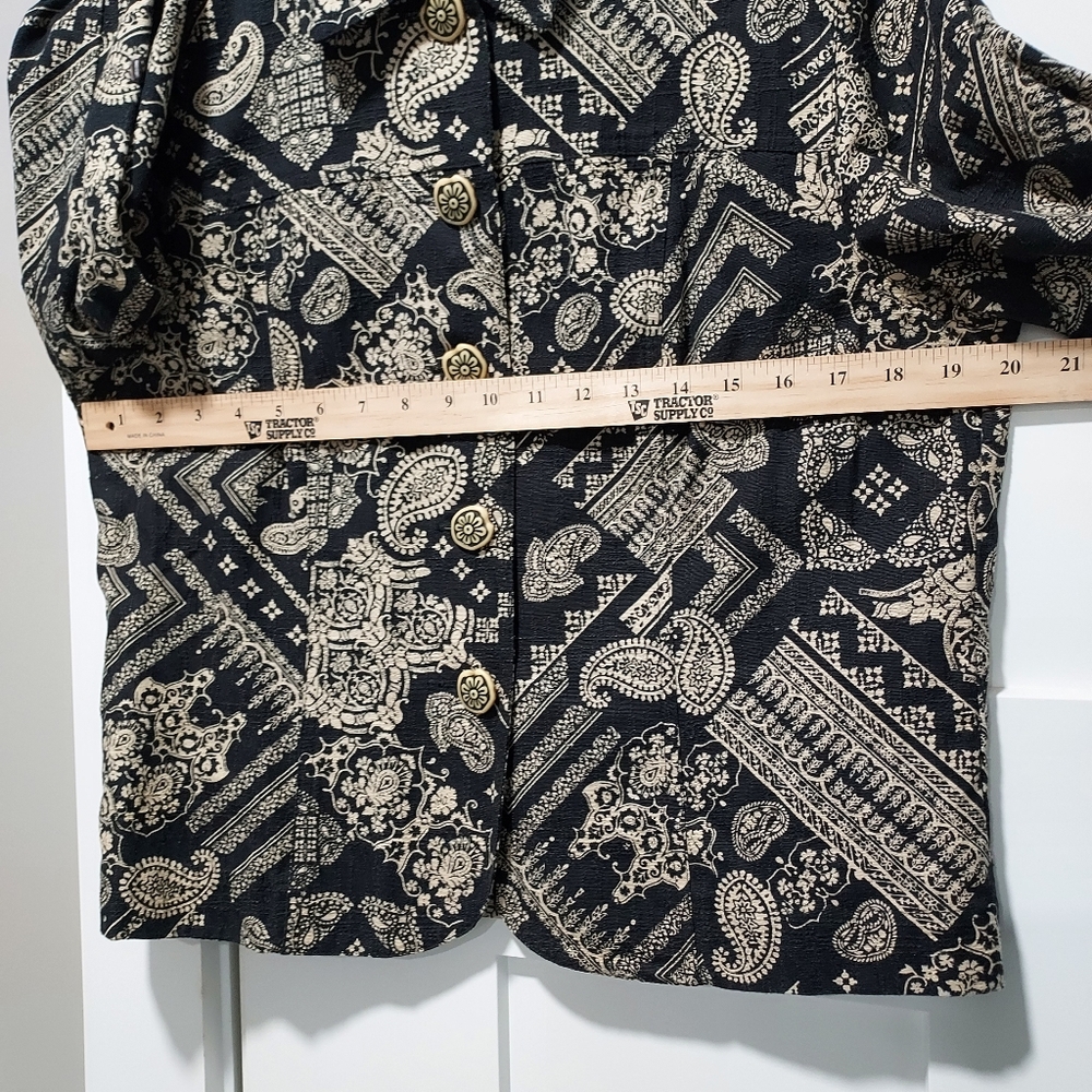 Old Money Coldwater Creek Black & Taupe Paisley Jacket Medium Cotton / Silk - Picture 8 of 8